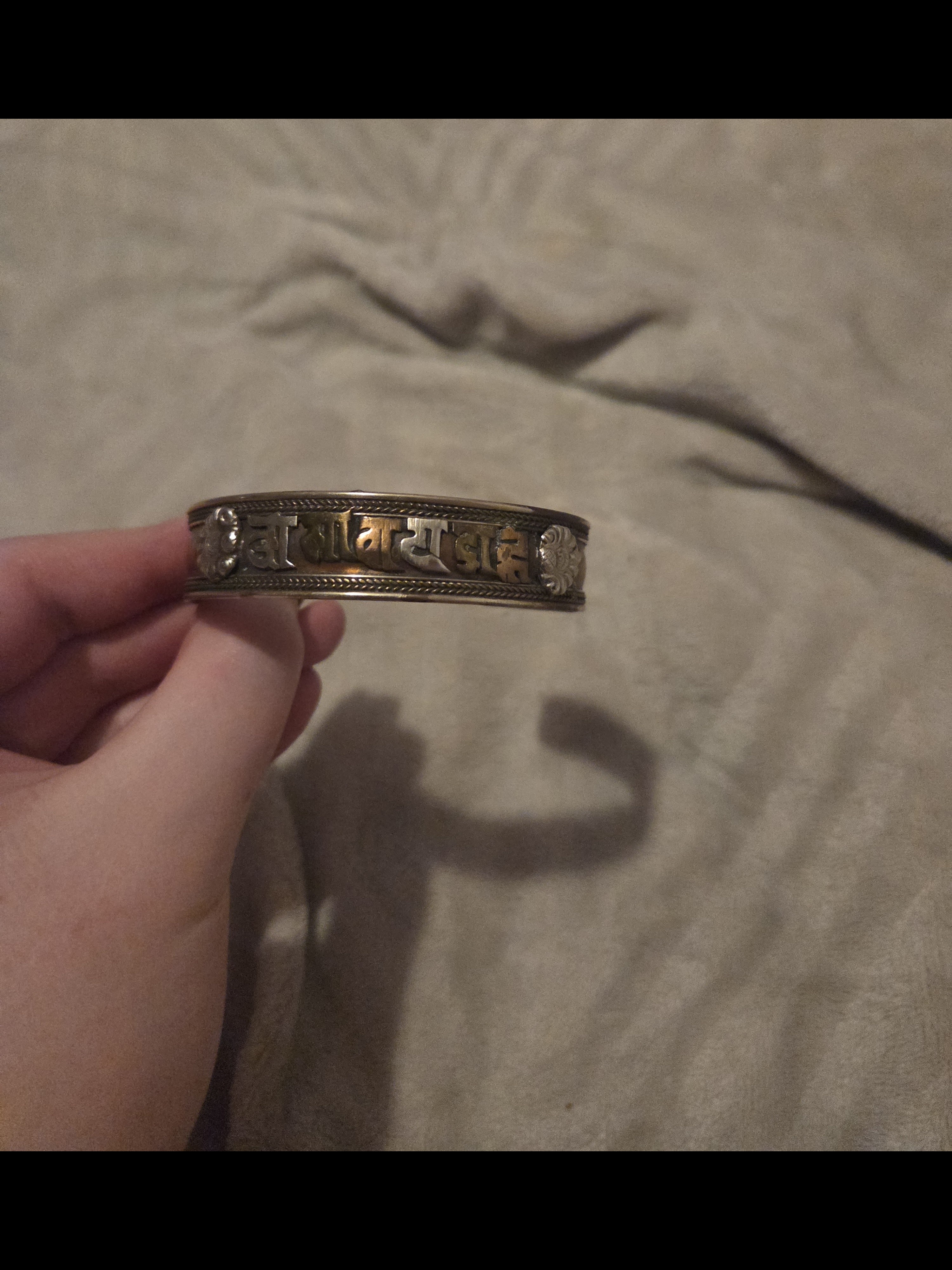Engraved Brass Cuff Bracelet - Three-Tone Gold, Brass & Silver